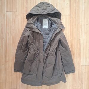 Women's Zara Olive Hooded Parka Jacket Warm With Drawstring & Big Pockets